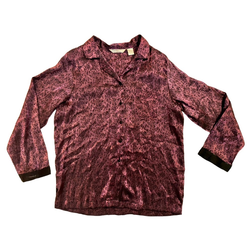 PRIVATE STUDIOS PURPLE/BLACK FLORAL PRINT LONG SLEEVE SHIRT SIZE L